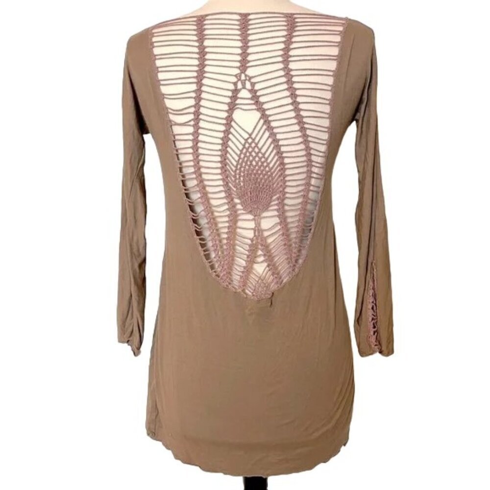 INDAH Stardust Long Sleeve Tunic Crochet Back Size L - Picture 2 of 12
